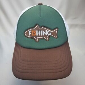 13 Fishing Trucker Hat Snapback Green Brown Mesh Fishing Cap One Size Adjustable